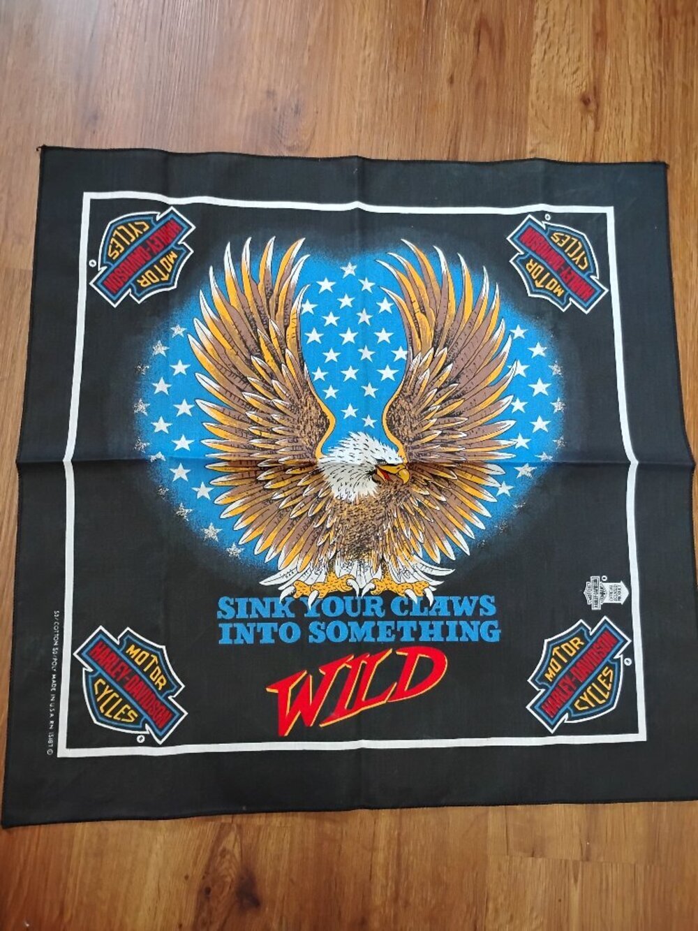 Deadstock Vintage Harley-Davidson Eagle Claws Wild Bandana Pocket Square